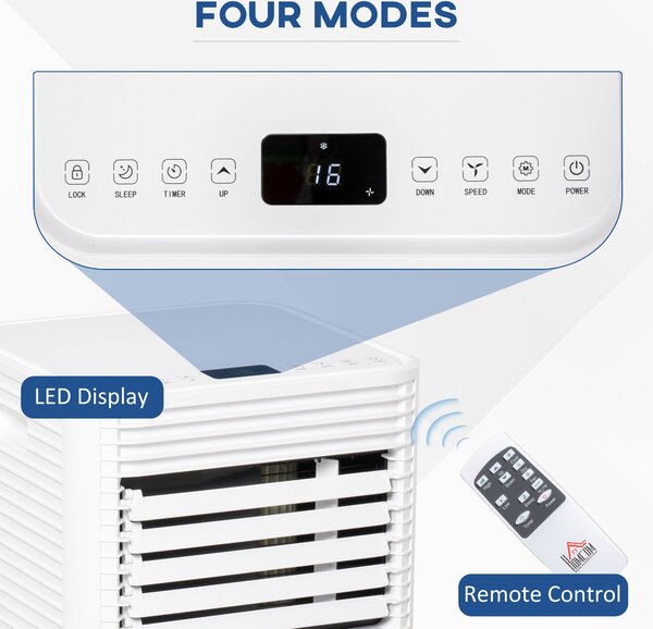 HOMCOM 7000 BTU 4-In-1 Compact Portable Mobile Air Conditioner Unit Cooling Dehumidifying Ventilating w/ Fan Remote LED 24 Hr Timer Auto Shut Down