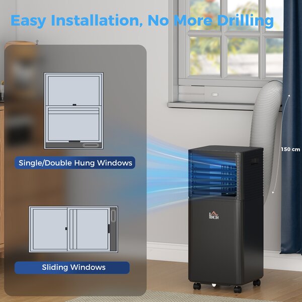 HOMCOM 9000 BTU 4-In-1 Compact Portable Mobile Air Conditioner Unit Cooling Dehumidifying Ventilating w/ Fan Remote LED 24h Timer, Black Aosom UK