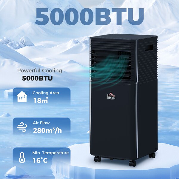 HOMCOM 9000 BTU 4-In-1 Compact Portable Mobile Air Conditioner Unit Cooling Dehumidifying Ventilating w/ Fan Remote LED 24h Timer, Black Aosom UK