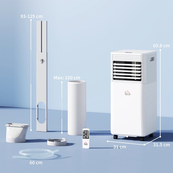 HOMCOM 9000 BTU 4-In-1 Compact Portable Mobile Air Conditioner Unit Cooling Dehumidifying Ventilating w/ Fan Remote LED 24Hr Timer Auto Shut-Down