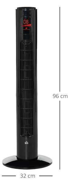 HOMCOM 38'' Freestanding Tower Fan, 3 Speed 3 Mode, 12h Timer, 70 Degree Oscillation, LED Panel, 5M Remote Controller, Black
