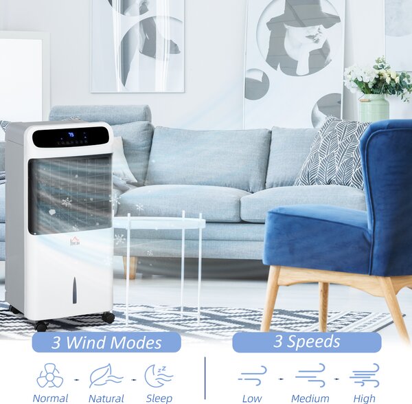 HOMCOM 32" Mobile Air Cooler, Evaporative Anion Ice Cooling Fan Water Conditioner Humidifier Unit w/3 Modes, Remote Controller, Timer Aosom UK