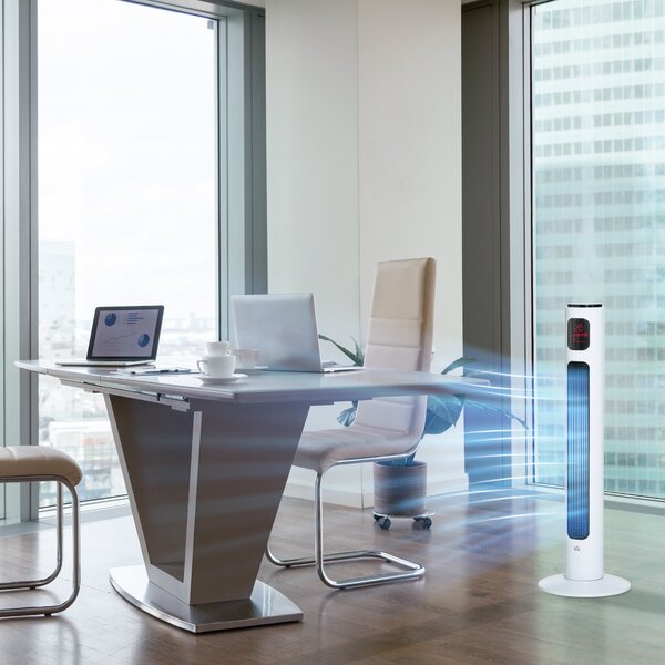 HOMCOM Freestanding 38'' Tower Fan with 3 Speeds, 3 Modes, 12h Timer, 70 Degree Oscillation, LED Panel, Remote Control, White Aosom UK