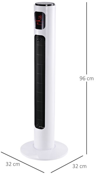 HOMCOM Freestanding 38'' Tower Fan with 3 Speeds, 3 Modes, 12h Timer, 70 Degree Oscillation, LED Panel, Remote Control, White Aosom UK