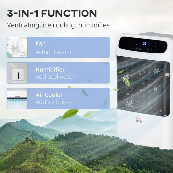 HOMCOM 32" Mobile Air Cooler, Evaporative Anion Ice Cooling Fan Water Conditioner Humidifier Unit w/3 Modes, Remote Controller, Timer Aosom UK