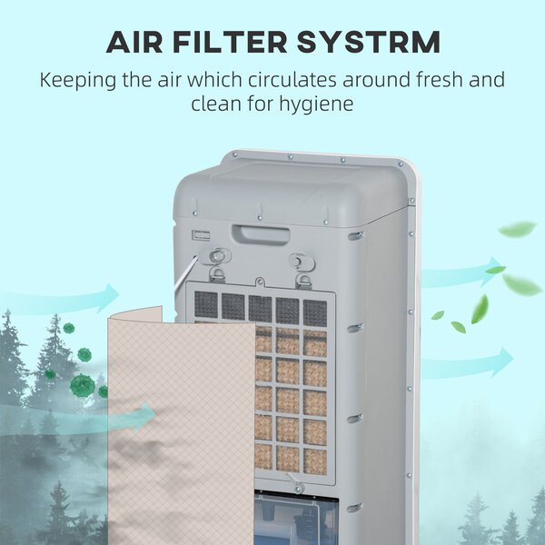 HOMCOM 32" Mobile Air Cooler, Evaporative Anion Ice Cooling Fan Water Conditioner Humidifier Unit w/3 Modes, Remote Controller, Timer Aosom UK