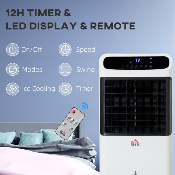 HOMCOM 32" Mobile Air Cooler, Evaporative Anion Ice Cooling Fan Water Conditioner Humidifier Unit w/3 Modes, Remote Controller, Timer Aosom UK