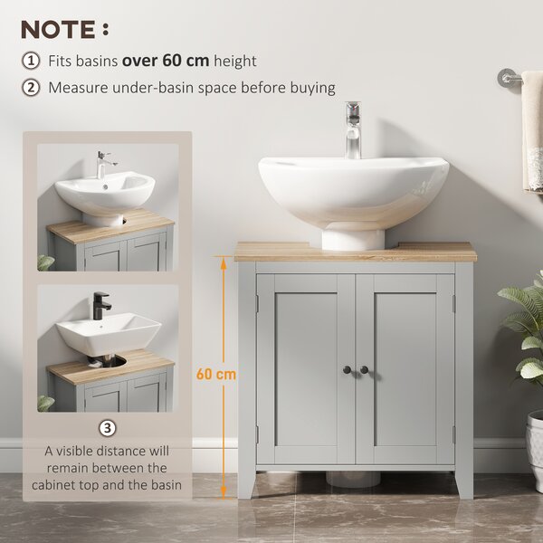 Kleankin Under Sink Cabinet, Bathroom Sink Cabinet with 2 Doors, Pedestal Under Sink Design, Freestanding Bathroom Cupboard with Adjustable Shelf, Grey