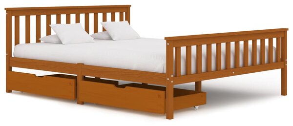 Bed Frame with 2 Drawers Honey Brown Solid Pine Wood 160x200 cm
