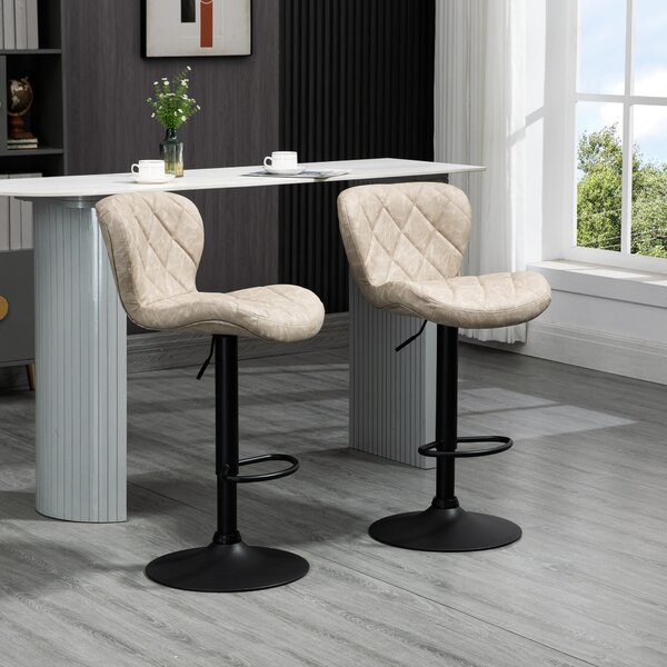 HOMCOM Swivel Bar Chair: Diamond Pattern PU Seat with Backrest & Footrest, Steel Frame, Bar Stools, Counter Bar Stool, Light Grey Aosom UK