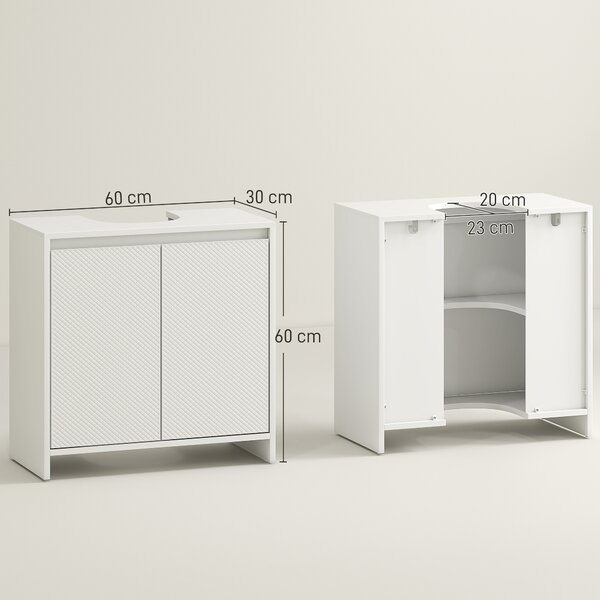 HOMCOM Under Sink Bathroom Cabinet, Freestanding Under Sink Cabinet with 2 Doors and Shelf for Basin without or with Pedestal, White