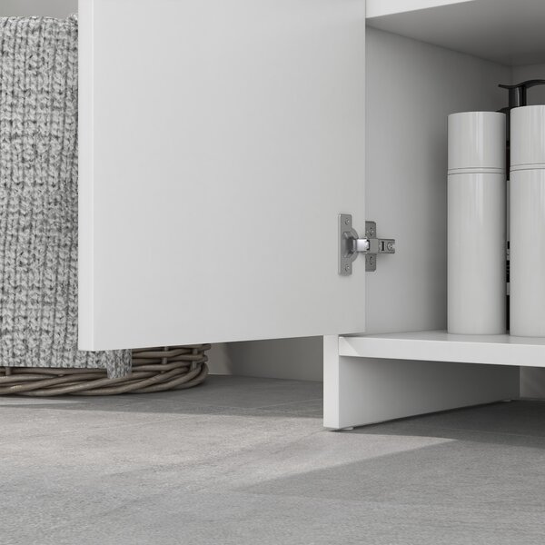 HOMCOM Under Sink Bathroom Cabinet, Freestanding Under Sink Cabinet with 2 Doors and Shelf for Basin without or with Pedestal, White