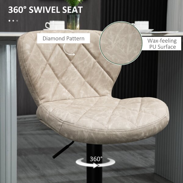 HOMCOM Swivel Bar Chair: Diamond Pattern PU Seat with Backrest & Footrest, Steel Frame, Bar Stools, Counter Bar Stool, Light Grey Aosom UK