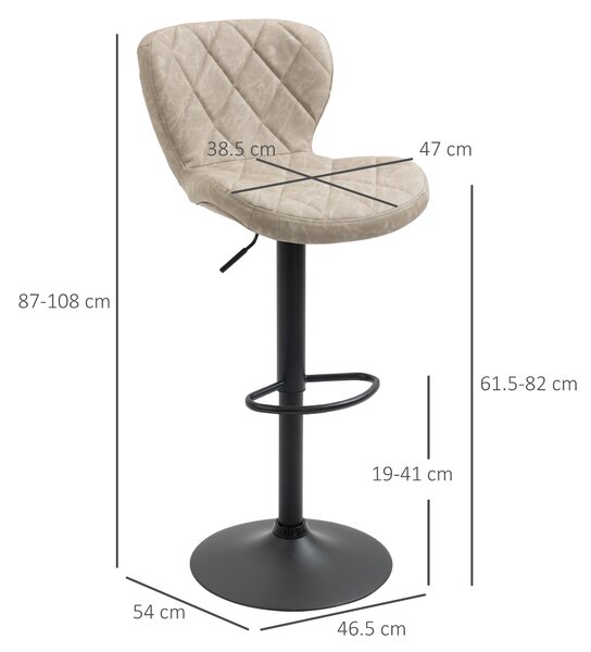 HOMCOM Swivel Bar Chair: Diamond Pattern PU Seat with Backrest & Footrest, Steel Frame, Bar Stools, Counter Bar Stool, Light Grey Aosom UK