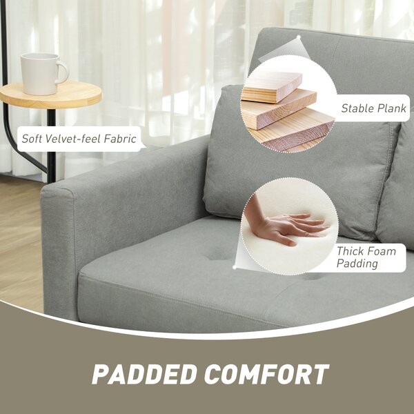 HOMCOM Velvet-Feel Two-Seater Sofa Bed - Light Grey