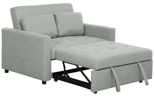HOMCOM Velvet-Feel Two-Seater Sofa Bed - Light Grey