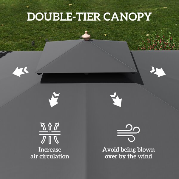 Outsunny 3x3(m) Garden Sun Umbrella with Double Tier - Black