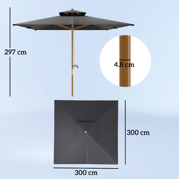 Outsunny 3x3(m) Garden Sun Umbrella with Double Tier - Black