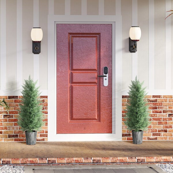 HOMCOM 90cm Artificial Cypress Trees Set of 2, UV Resistant Artificial Plants with Decorative Pot, Fake Plants for Indoor Outdoor Decor, Green