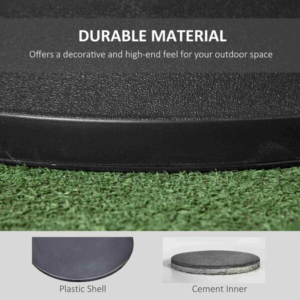 Outsunny 25kgs Round Umbrella Base Concrete Parasol Weight Stand Patio Outdoor Black Dia 50cm Aosom UK