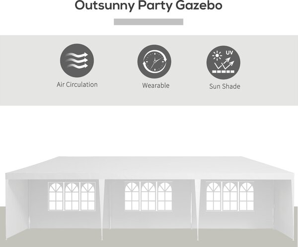 Outsunny 9 x 3m Garden Gazebo Marquee Party Wedding Tent Canopy - White Aosom UK