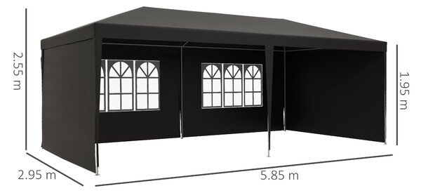 Outsunny 6 x 3 m Party Tent Gazebo Marquee Outdoor Patio Canopy Shelter with Windows and Side Panels, Dark Grey