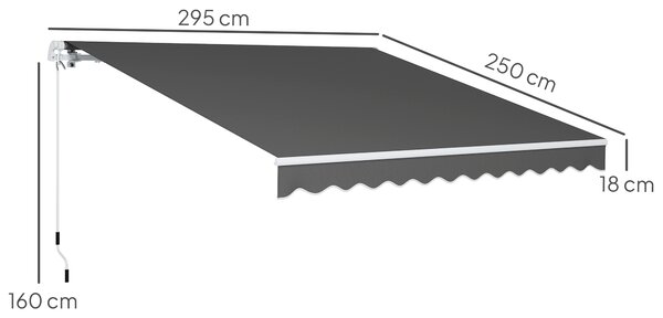 Outsunny 3 x 2.5m Garden Patio Manual Awning, Retractable Canopy Sun Shade Shelter with Fittings and Crank Handle, Dark Grey