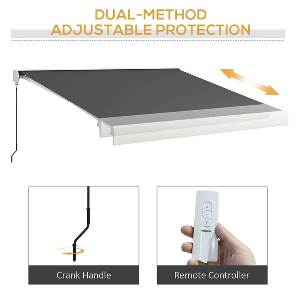 Outsunny 4 x 3m Electric Retractable Awning with 30m Remote Controller, Aluminium Frame Sun Shade for Patio with Waterproof Fabric,Grey Aosom UK