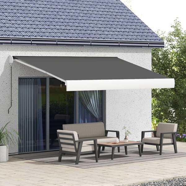 Outsunny 4 x 3m Electric Retractable Awning with 30m Remote Controller, Aluminium Frame Sun Shade for Patio with Waterproof Fabric,Grey Aosom UK