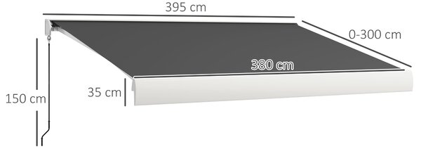 Outsunny 4 x 3m Electric Retractable Awning with 30m Remote Controller, Aluminium Frame Sun Shade for Patio with Waterproof Fabric,Grey Aosom UK