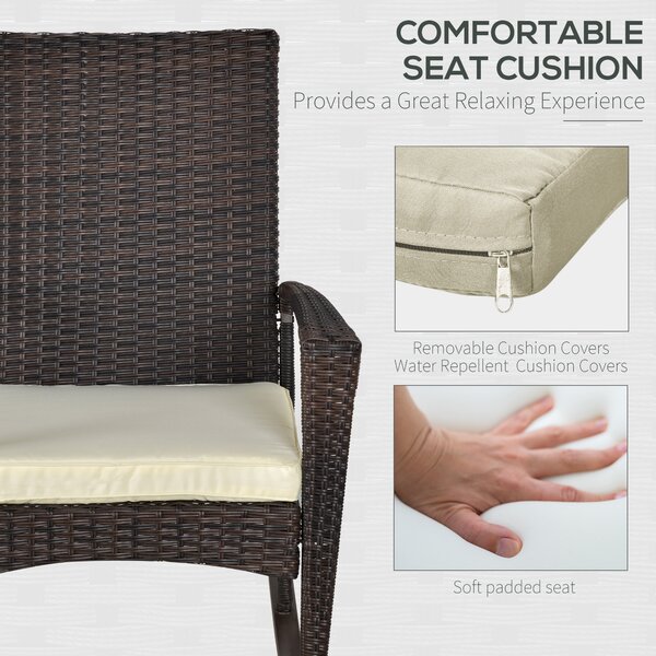 Outsunny Rattan Rocking Chair Rocker Garden Furniture Seater Patio Bistro Relaxer Outdoor Wicker Weave with Cushion - Brown