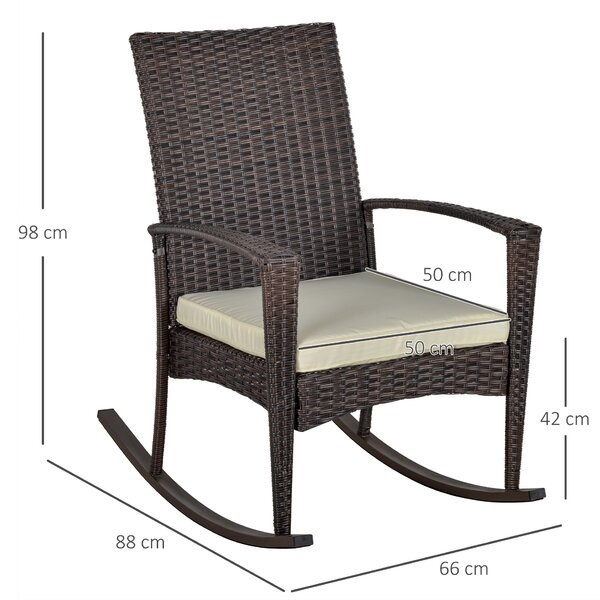 Outsunny Rattan Rocking Chair Rocker Garden Furniture Seater Patio Bistro Relaxer Outdoor Wicker Weave with Cushion - Brown