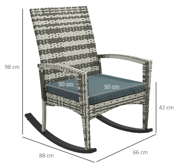 Outsunny Rattan Rocking Chair for Relaxing Indoor & Outdoor, Removable Flame Retardant Cover, Light Grey Aosom UK