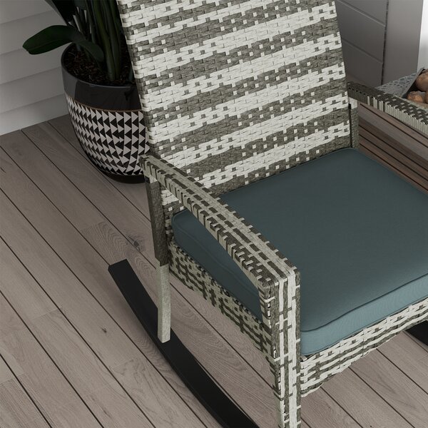 Outsunny Rattan Rocking Chair for Relaxing Indoor & Outdoor, Removable Flame Retardant Cover, Light Grey Aosom UK