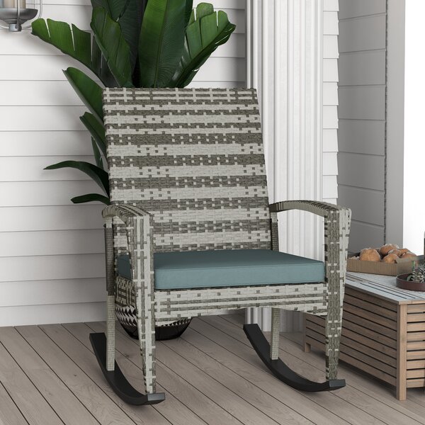 Outsunny Rattan Rocking Chair for Relaxing Indoor & Outdoor, Removable Flame Retardant Cover, Light Grey Aosom UK