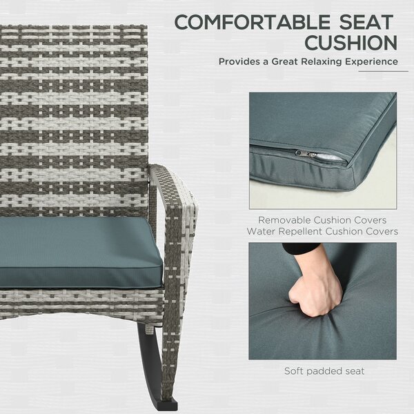 Outsunny Rattan Rocking Chair for Relaxing Indoor & Outdoor, Removable Flame Retardant Cover, Light Grey Aosom UK