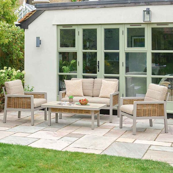 Orbit Aluminium Garden Lounger Set with Coffee Table in Beige