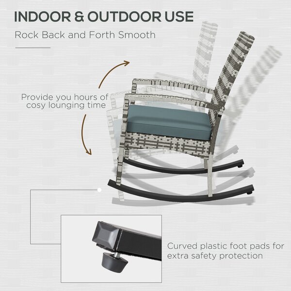 Outsunny Rattan Rocking Chair for Relaxing Indoor & Outdoor, Removable Flame Retardant Cover, Light Grey Aosom UK