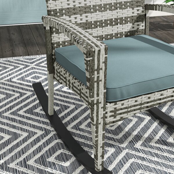 Outsunny Rattan Rocking Chair for Relaxing Indoor & Outdoor, Removable Flame Retardant Cover, Light Grey Aosom UK