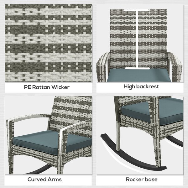 Outsunny Rattan Rocking Chair for Relaxing Indoor & Outdoor, Removable Flame Retardant Cover, Light Grey Aosom UK