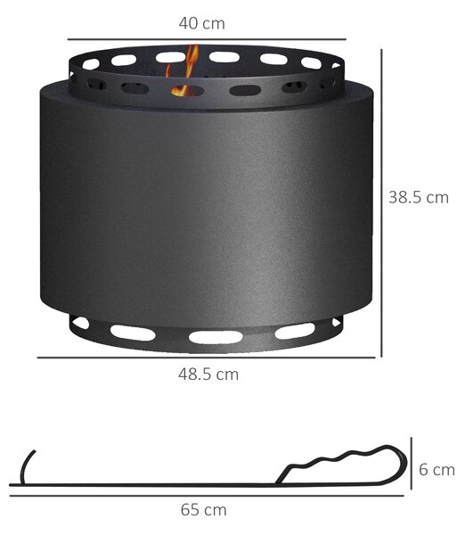 Outsunny Smokeless Fire Pit, 48.5cm Portable Wood Burning Firepit with Poker for Garden Camping Bonfire Party, Metal, Black
