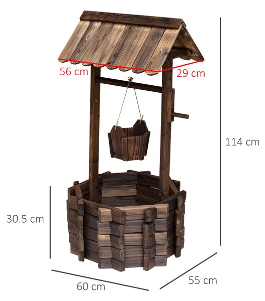 Outsunny Wooden Wishing Well Planter Outdoor Flower Pot Backyard Garden Decor w/ Bucket