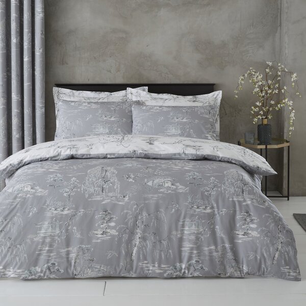 Chinoiserie Grey Reversible Duvet Cover and Pillowcase Set