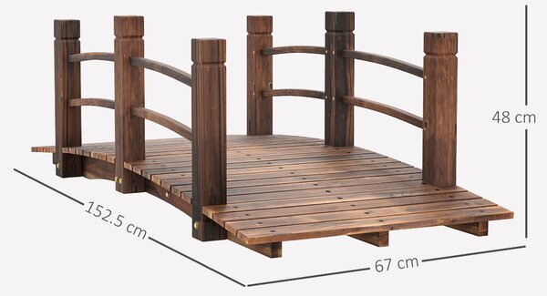 Outsunny Wooden Garden Bridge Stained Finish, Arc Outdoor Pond Walkway with Railings for Yard Decoration, 1.5M Aosom UK
