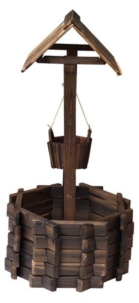 Outsunny Wooden Wishing Well Planter Outdoor Flower Pot Backyard Garden Decor w/ Bucket