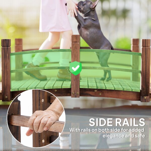 Outsunny Wooden Garden Bridge Stained Finish, Arc Outdoor Pond Walkway with Railings for Yard Decoration, 1.5M Aosom UK