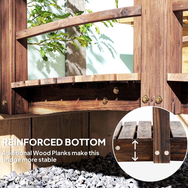 Outsunny Wooden Garden Bridge Stained Finish, Arc Outdoor Pond Walkway with Railings for Yard Decoration, 1.5M Aosom UK