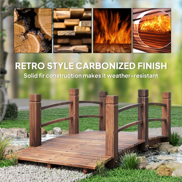 Outsunny Wooden Garden Bridge Stained Finish, Arc Outdoor Pond Walkway with Railings for Yard Decoration, 1.5M Aosom UK