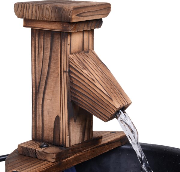Outsunny Wood Barrel Pump Patio Water Fountain Water Feature Electric Garden
