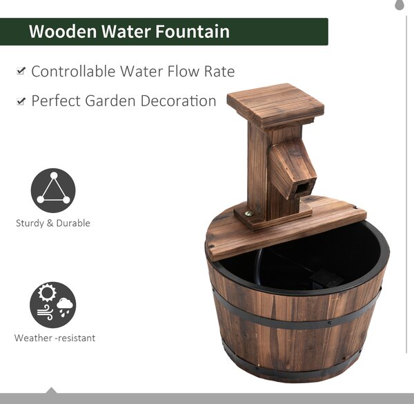 Outsunny Wood Barrel Pump Patio Water Fountain Water Feature Electric Garden